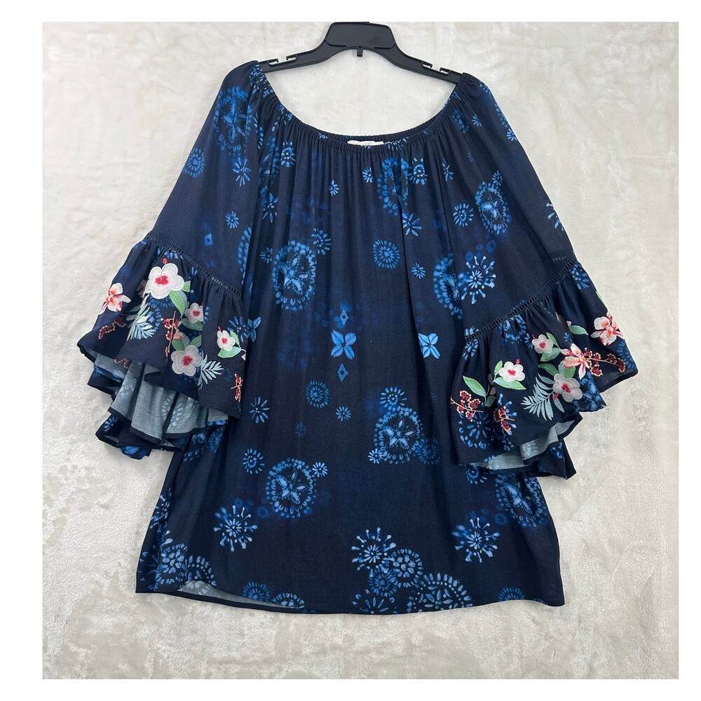 Johnny Was Off Shoulder Annia Cover Dress Tunic L Embroidered Flare - Picture 2 of 8